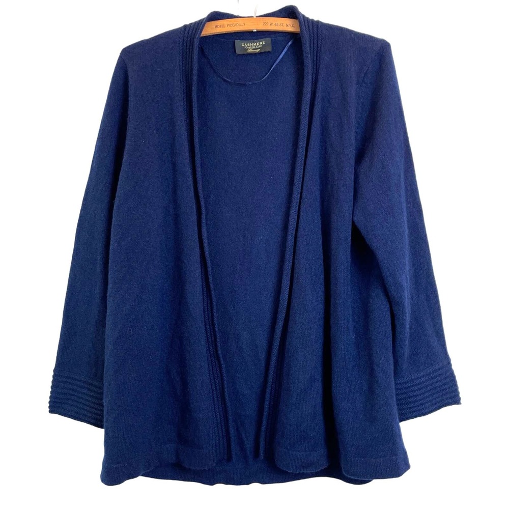 Charter Club Women's Sz M 100% Cashmere Navy Blue Open Cardigan